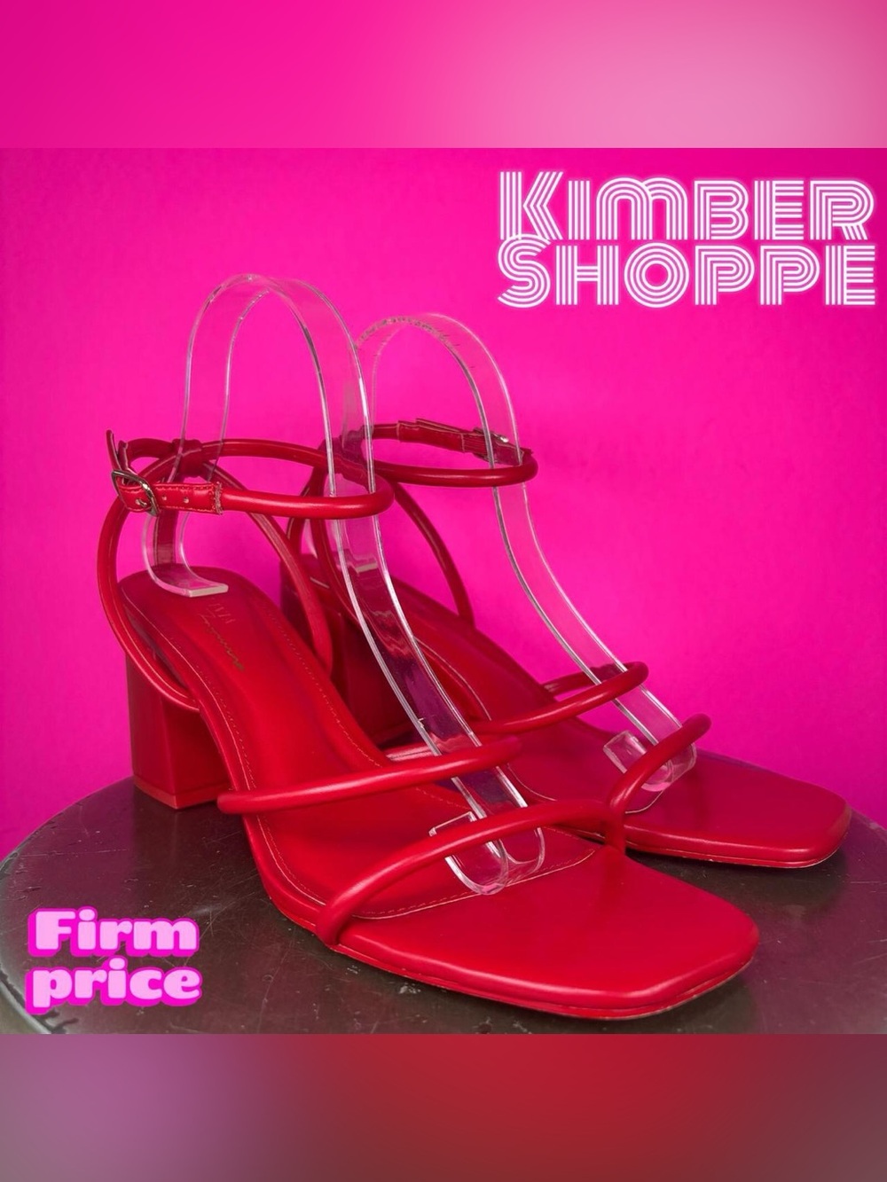 Olivia Ferguson Red Faux Leather Strappy Block Heel Ankle Strap Sandal US 10